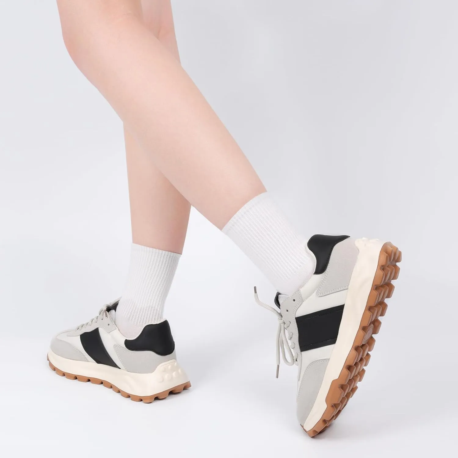 IXU Womens Sneakers Fashion Lightweight Tennis Sneakers for Women Fashion Walking Leather Suede Lace Up Non-Slip Casual Womens Shoes Comfortable Shoes