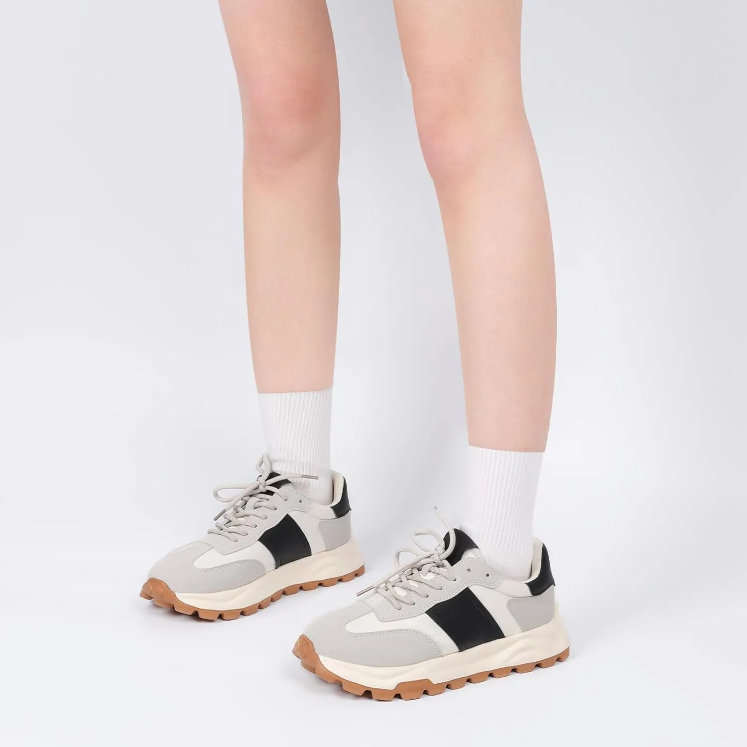 IXU Womens Sneakers Fashion Lightweight Tennis Sneakers for Women Fashion Walking Leather Suede Lace Up Non-Slip Casual Womens Shoes Comfortable Shoes