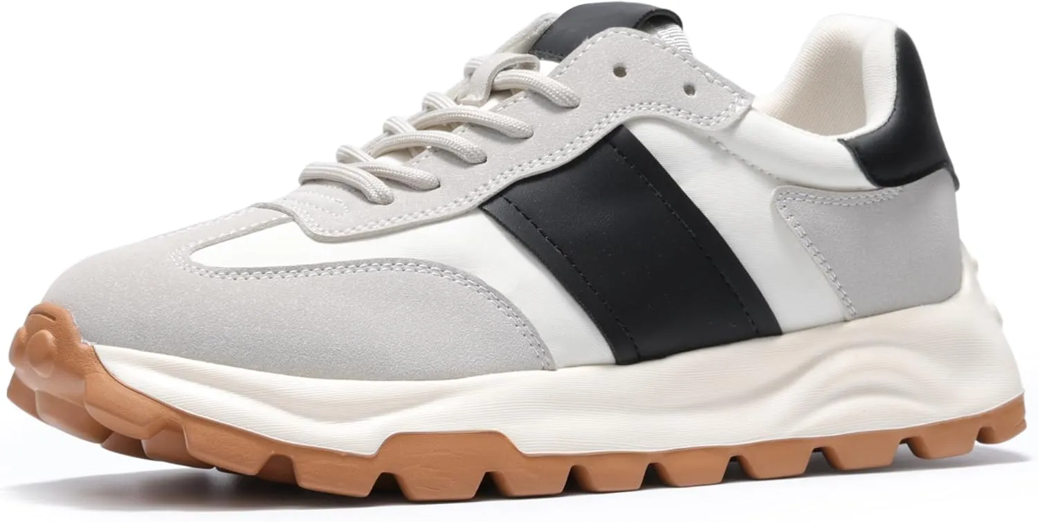 IXU Womens Sneakers Fashion Lightweight Tennis Sneakers for Women Fashion Walking Leather Suede Lace Up Non-Slip Casual Womens Shoes Comfortable Shoes