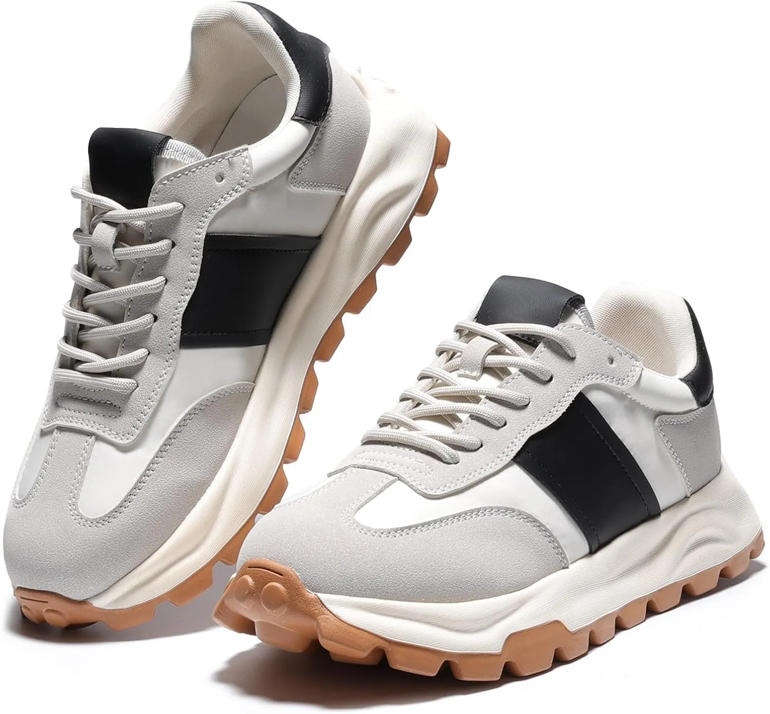 IXU Womens Sneakers Fashion Lightweight Tennis Sneakers for Women Fashion Walking Leather Suede Lace Up Non-Slip Casual Womens Shoes Comfortable Shoes