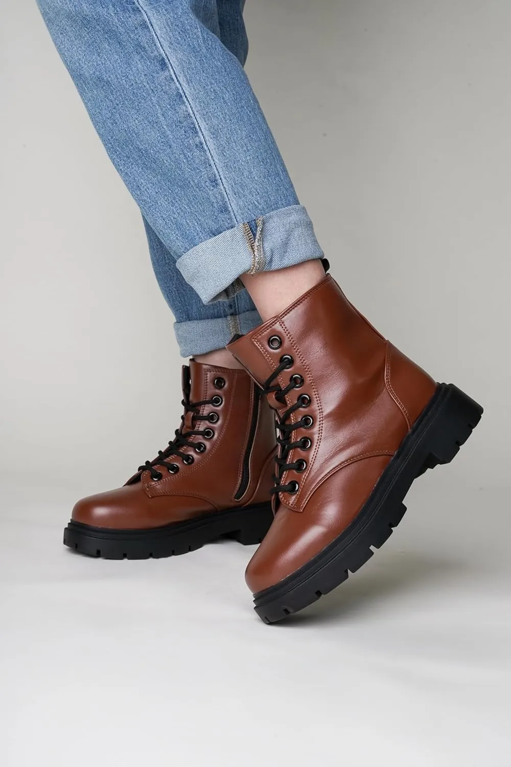 J. Adams Harley Combat Boot - Casual Outdoors Slip On Lace Up Ankle Bootie
