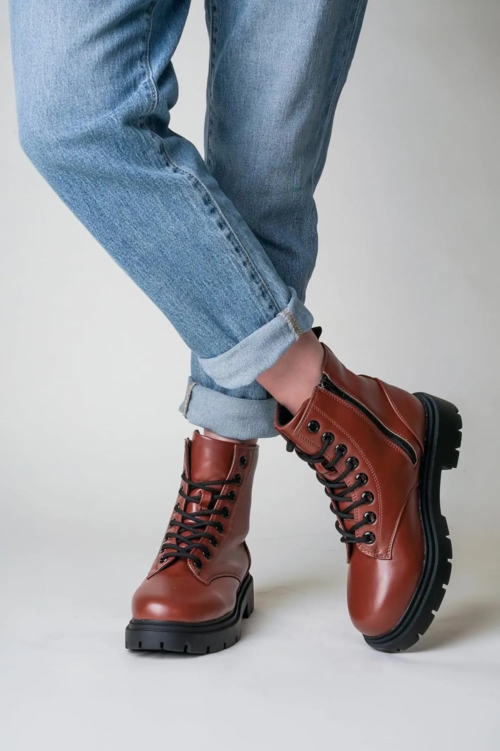 J. Adams Harley Combat Boot - Casual Outdoors Slip On Lace Up Ankle Bootie