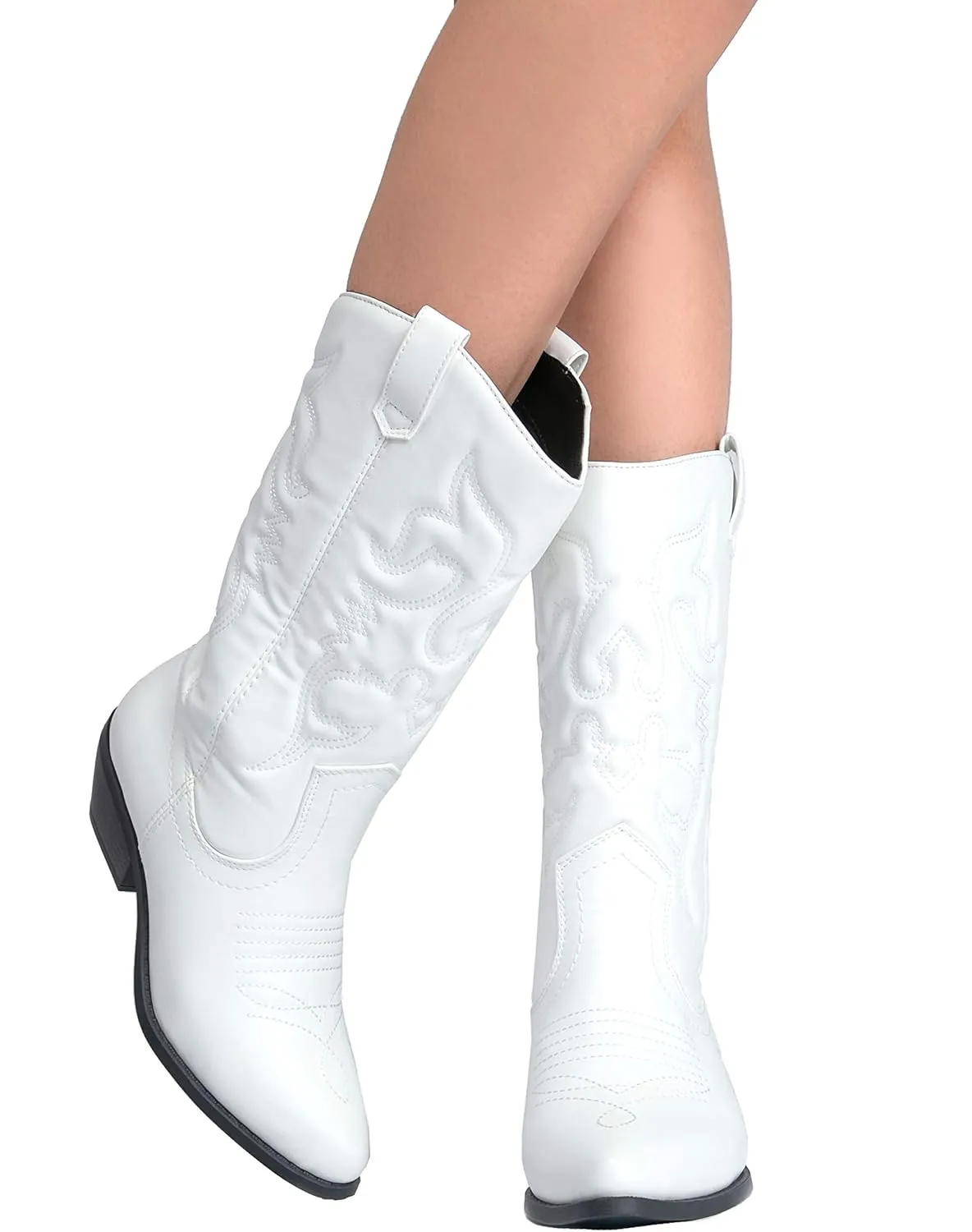 J. Adams Lasso Cowgirl Boots for Women - Mid Calf Low Heel Western Boot