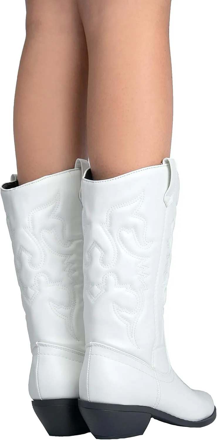 J. Adams Lasso Cowgirl Boots for Women - Mid Calf Low Heel Western Boot