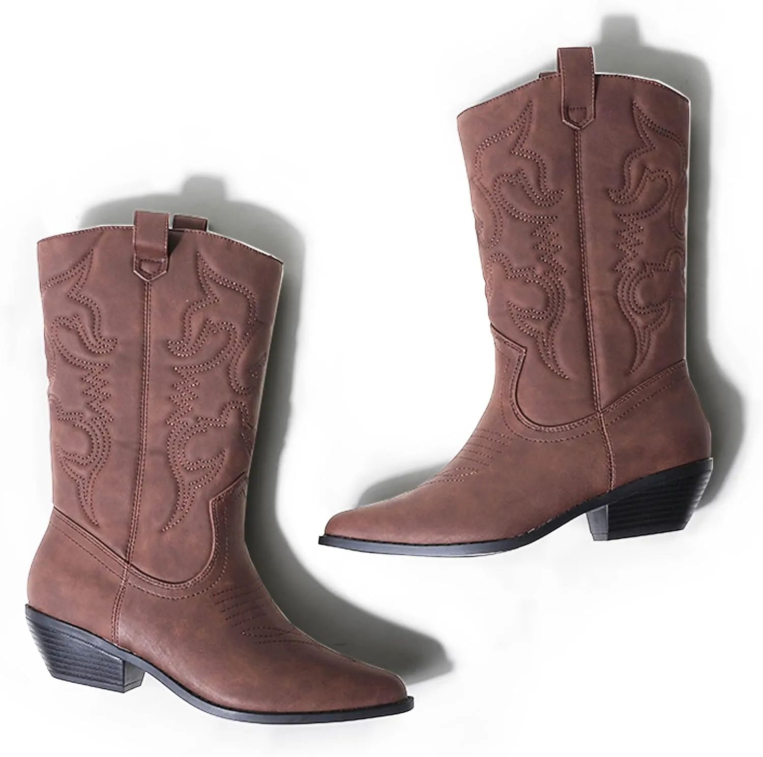J. Adams Lasso Cowgirl Boots for Women - Mid Calf Low Heel Western Boot