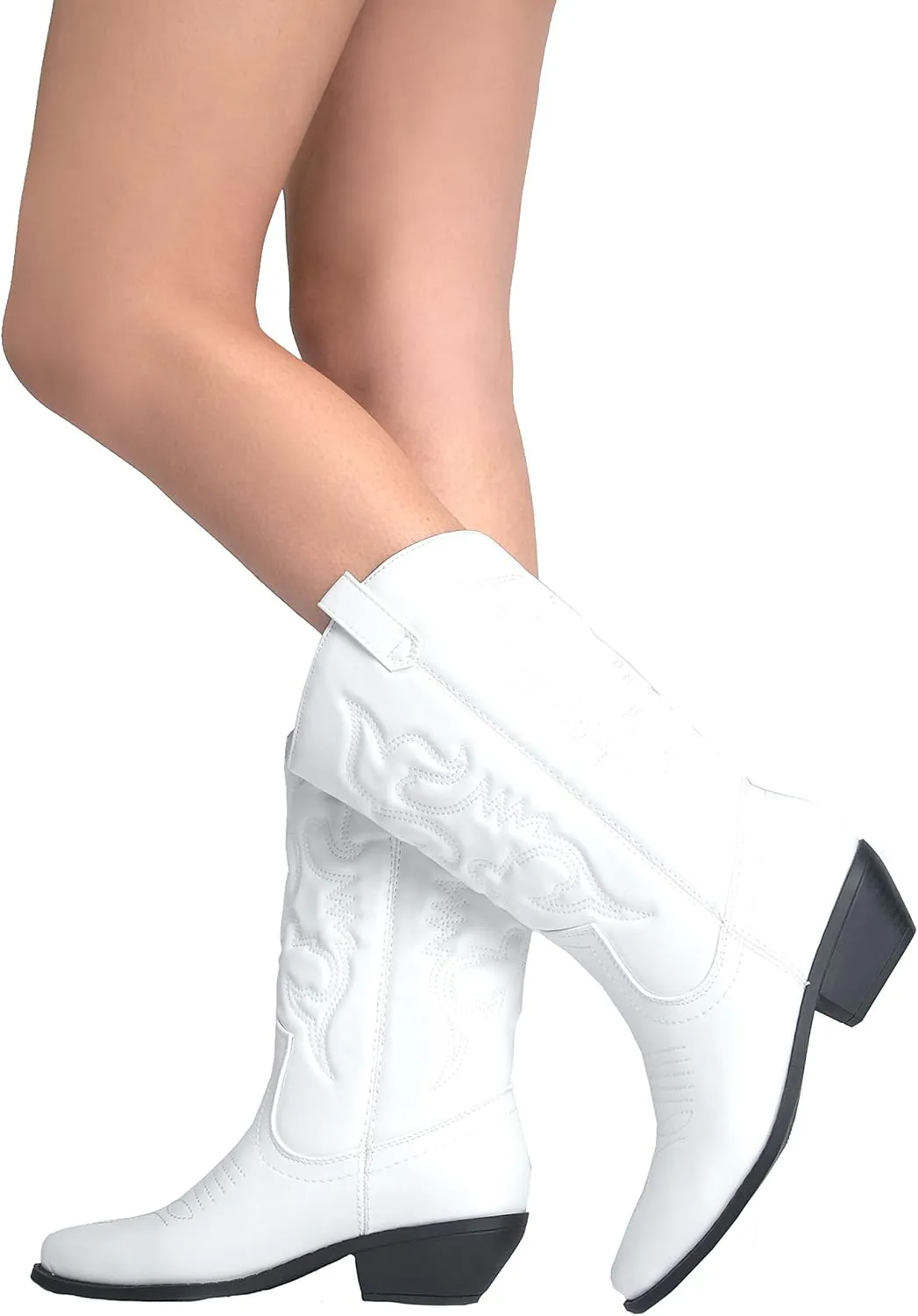 J. Adams Lasso Cowgirl Boots for Women - Mid Calf Low Heel Western Boot
