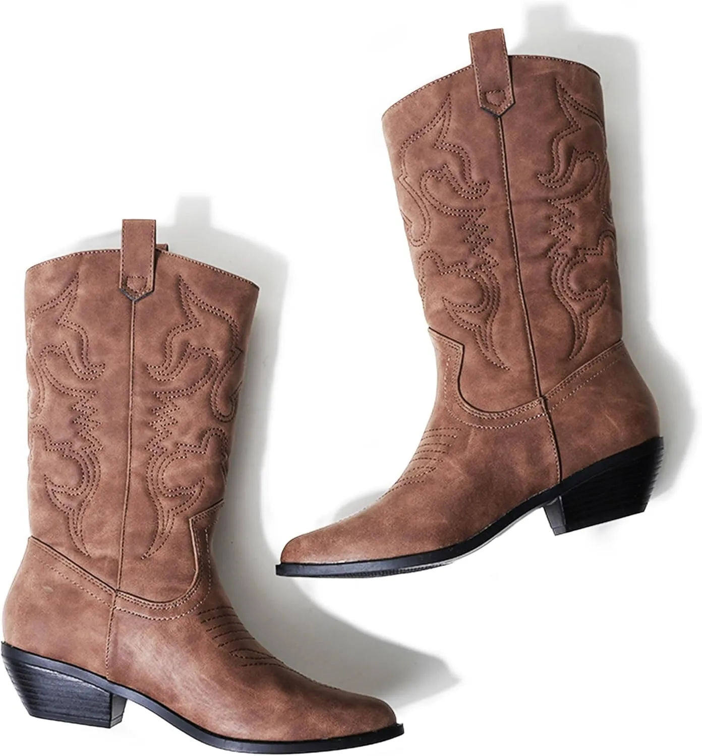 J. Adams Lasso Cowgirl Boots for Women - Mid Calf Low Heel Western Boot
