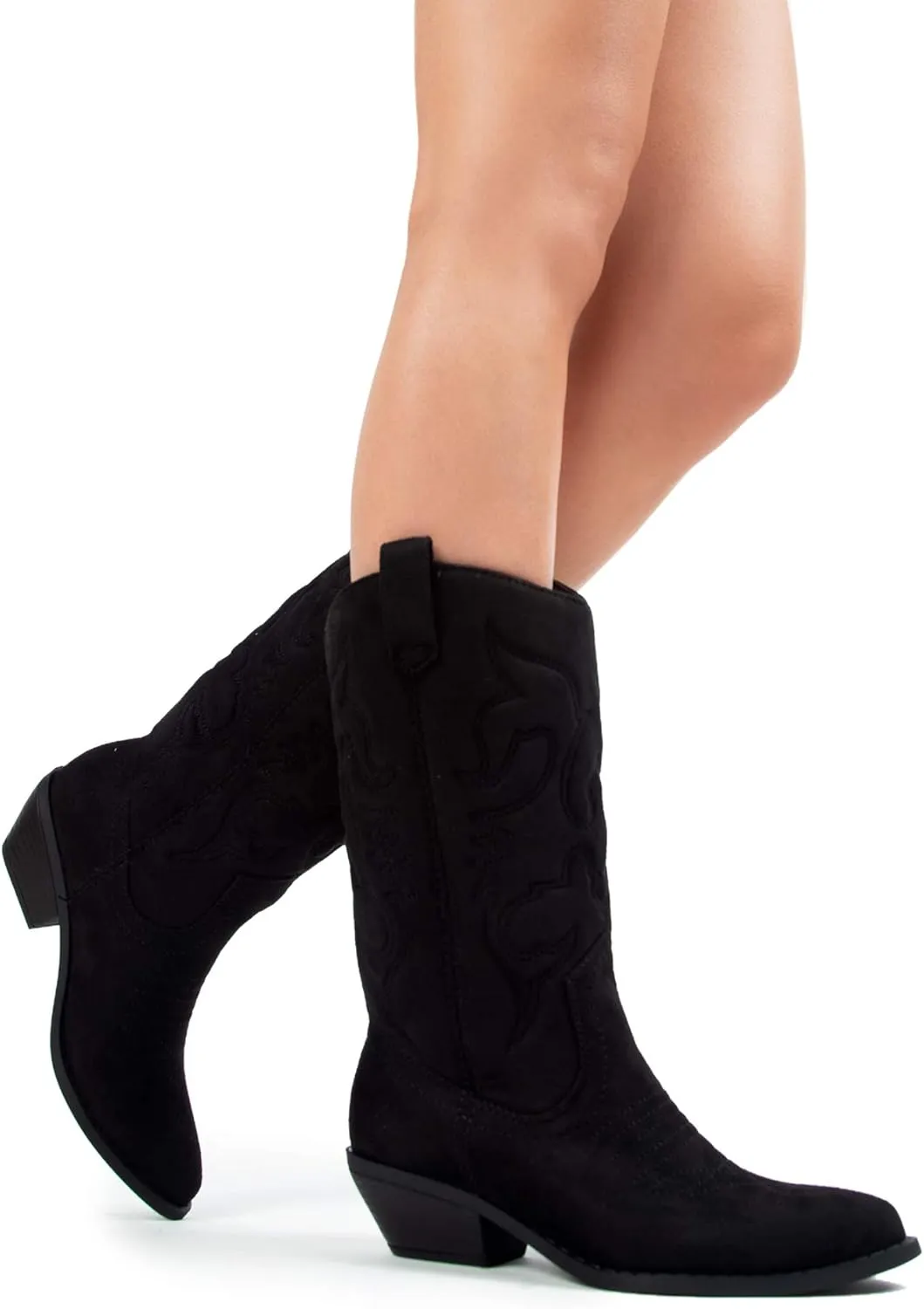 J. Adams Lasso Cowgirl Boots for Women - Mid Calf Low Heel Western Boot
