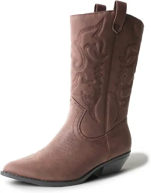 J. Adams Lasso Cowgirl Boots for Women - Mid Calf Low Heel Western Boot