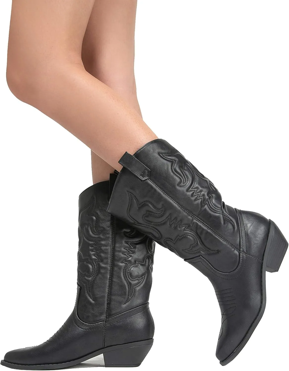 J. Adams Lasso Cowgirl Boots for Women - Mid Calf Low Heel Western Boot