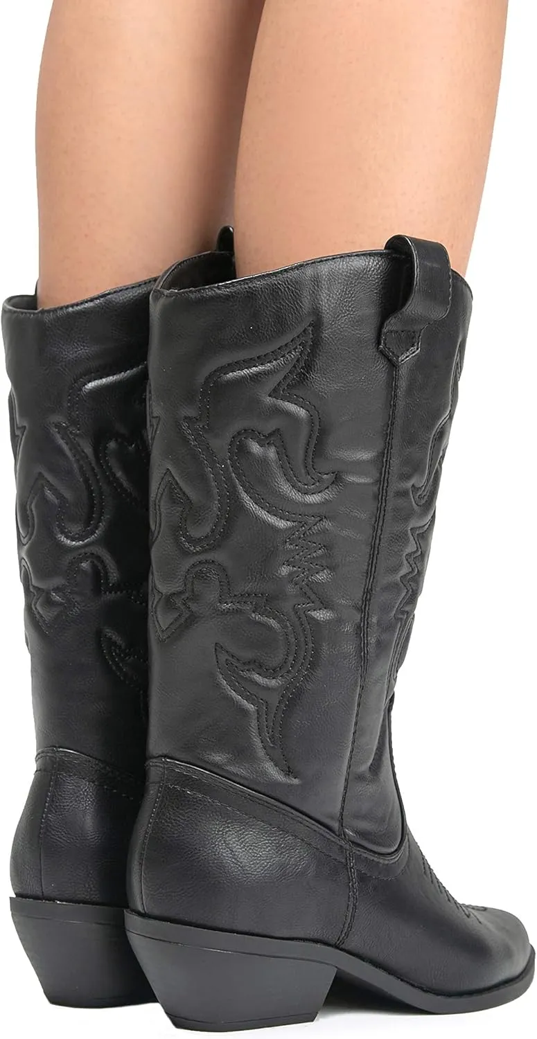 J. Adams Lasso Cowgirl Boots for Women - Mid Calf Low Heel Western Boot