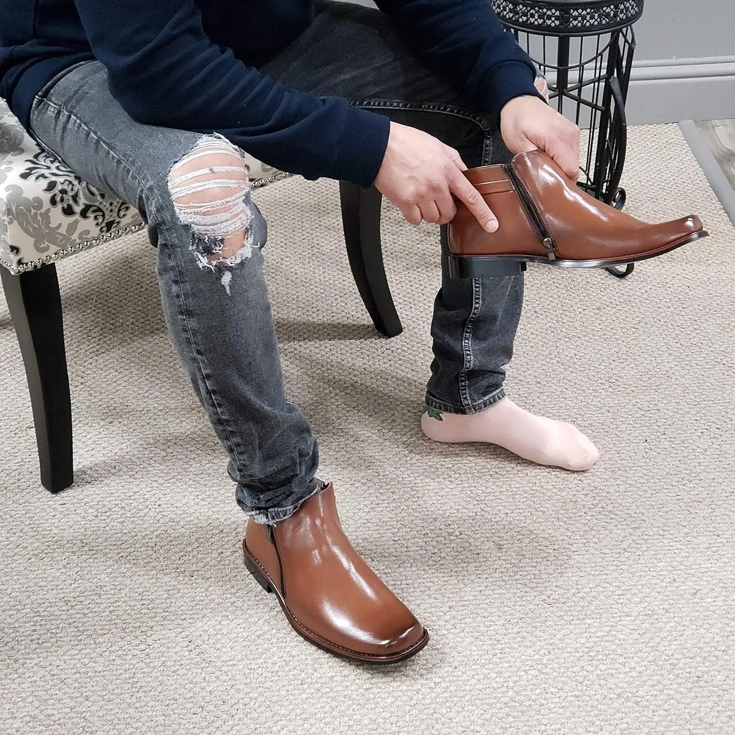 Jazamé Men's 38307 Ankle High Double Zipped Classic Dress Boots for Men Botas Bota