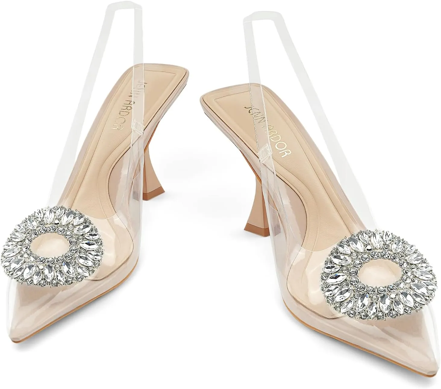JENN ARDOR Clear Kitten Heels Sandals Slingback Closed Pointed Toe Crystal Rhinestones Wedding Bride Guest Dress High Sexy Party Pumps Comfortable Shoes For Women