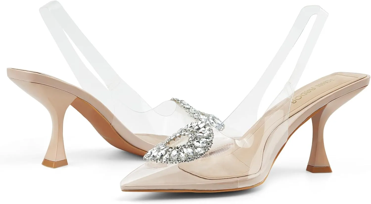 JENN ARDOR Clear Kitten Heels Sandals Slingback Closed Pointed Toe Crystal Rhinestones Wedding Bride Guest Dress High Sexy Party Pumps Comfortable Shoes For Women