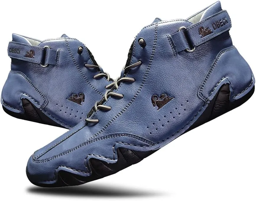 JishinGal Men's Casual Suede Lace Up Flats Chukka Ankle Boots,Handmade High Top high boots Outdoor Walking Sneakers Slip-on Lightweight Non-Slip Driving Chukka Boots