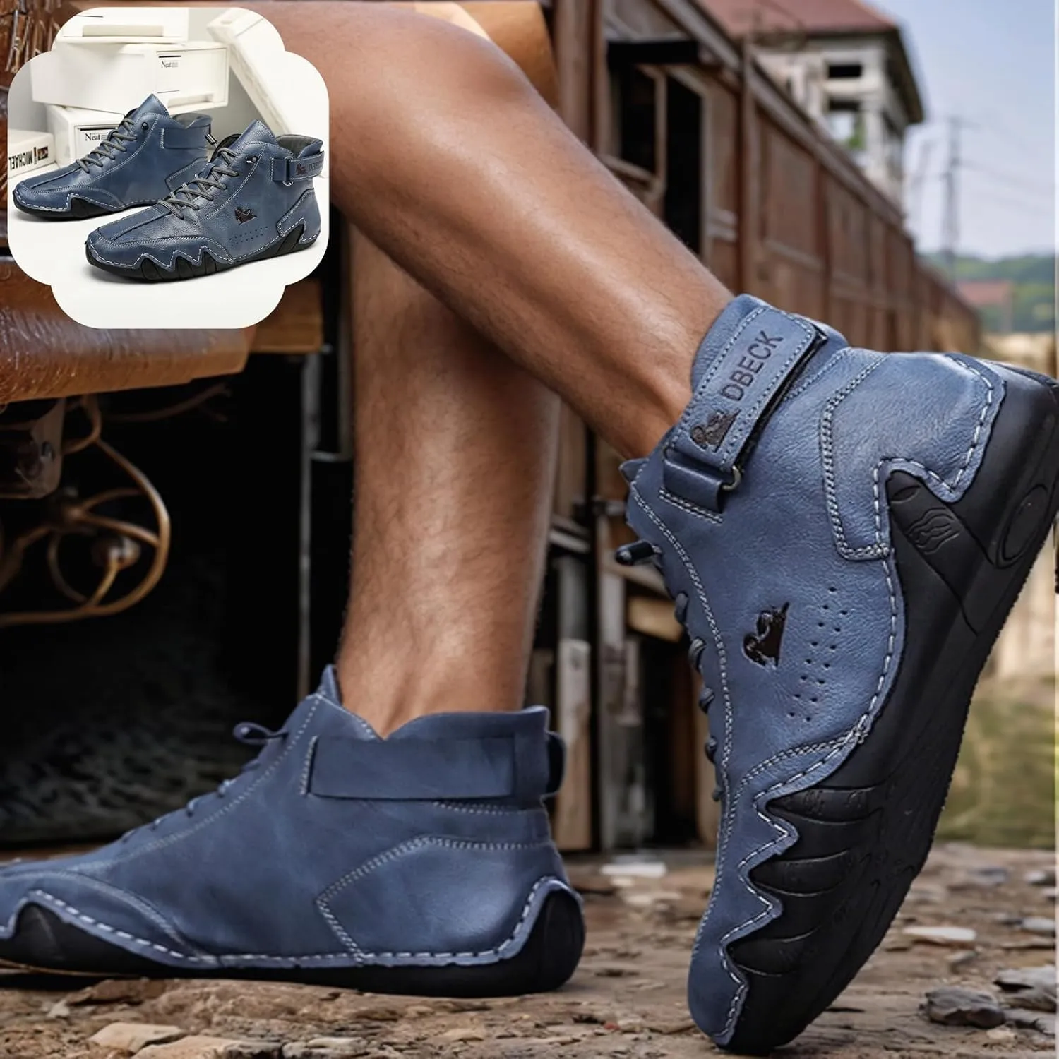 JishinGal Men's Casual Suede Lace Up Flats Chukka Ankle Boots,Handmade High Top high boots Outdoor Walking Sneakers Slip-on Lightweight Non-Slip Driving Chukka Boots