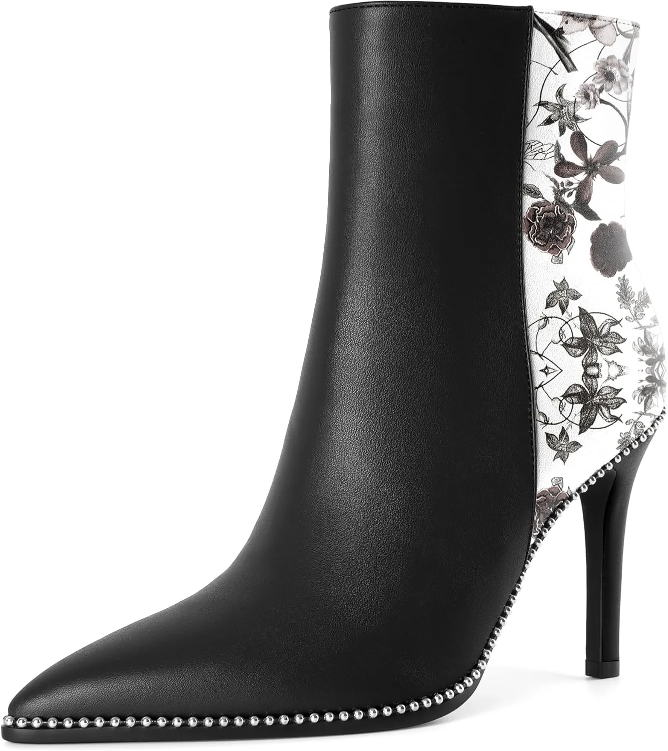 Joseywade Ankle Boots High Heel Boot Women Pointed Toe Thin Slim Heel Booties Side Zipper Beaded Short Boots