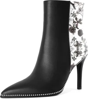 Joseywade Ankle Boots High Heel Boot Women Pointed Toe Thin Slim Heel Booties Side Zipper Beaded Short Boots