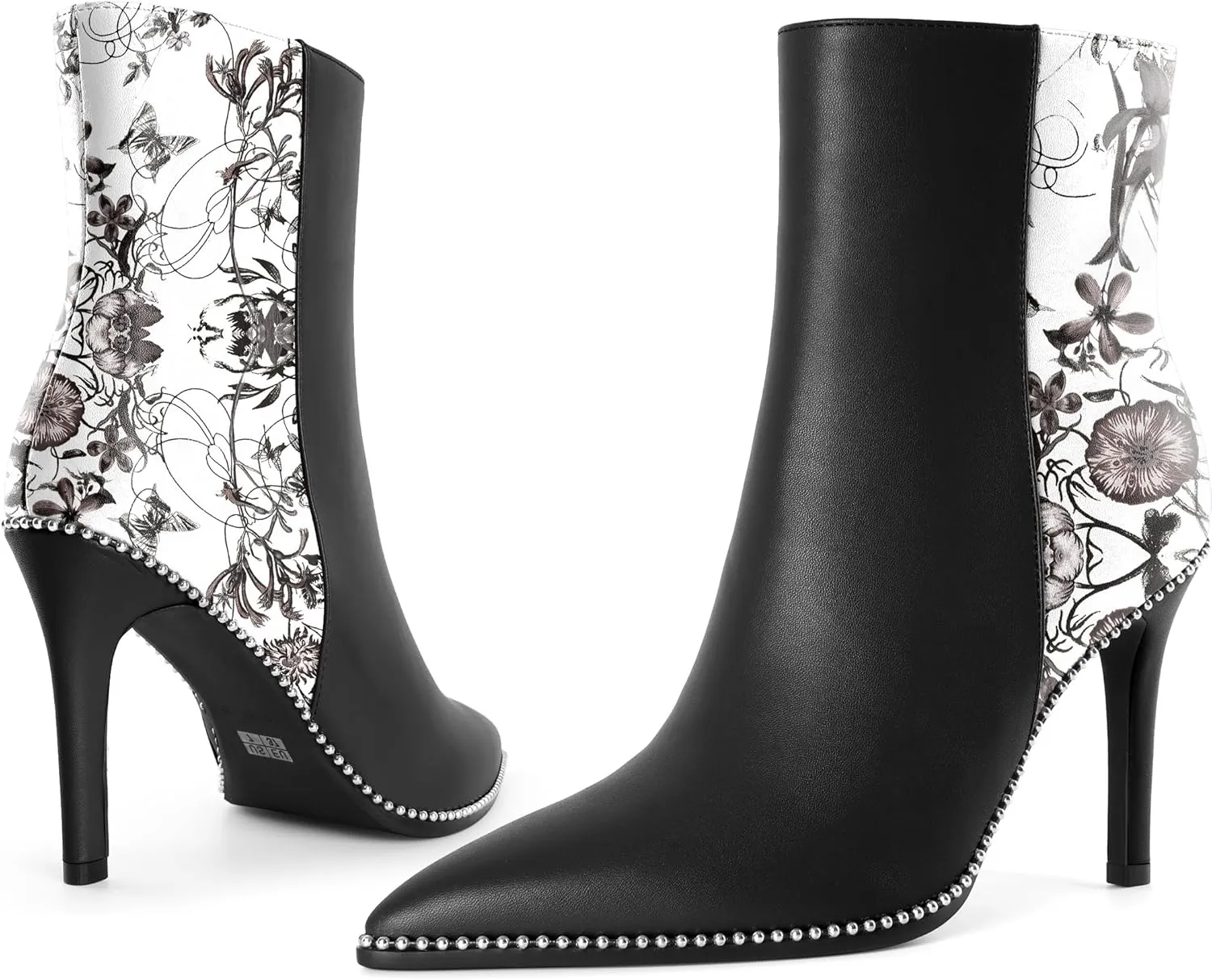 Joseywade Ankle Boots High Heel Boot Women Pointed Toe Thin Slim Heel Booties Side Zipper Beaded Short Boots