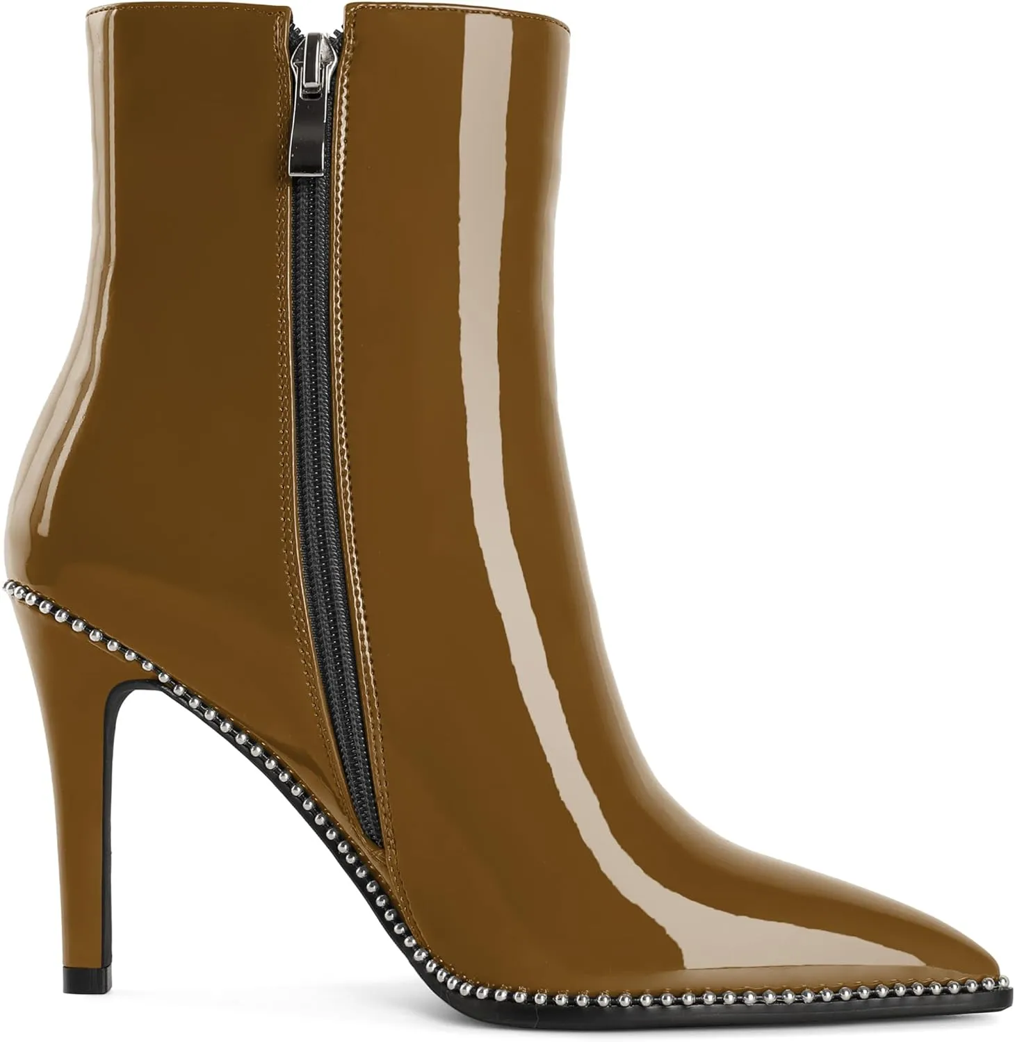 Joseywade Ankle Boots High Heel Boots Women Pointed Toe Stiletto Thin Slim Heel Booties Side Zipper Beaded Short Boots Shoes