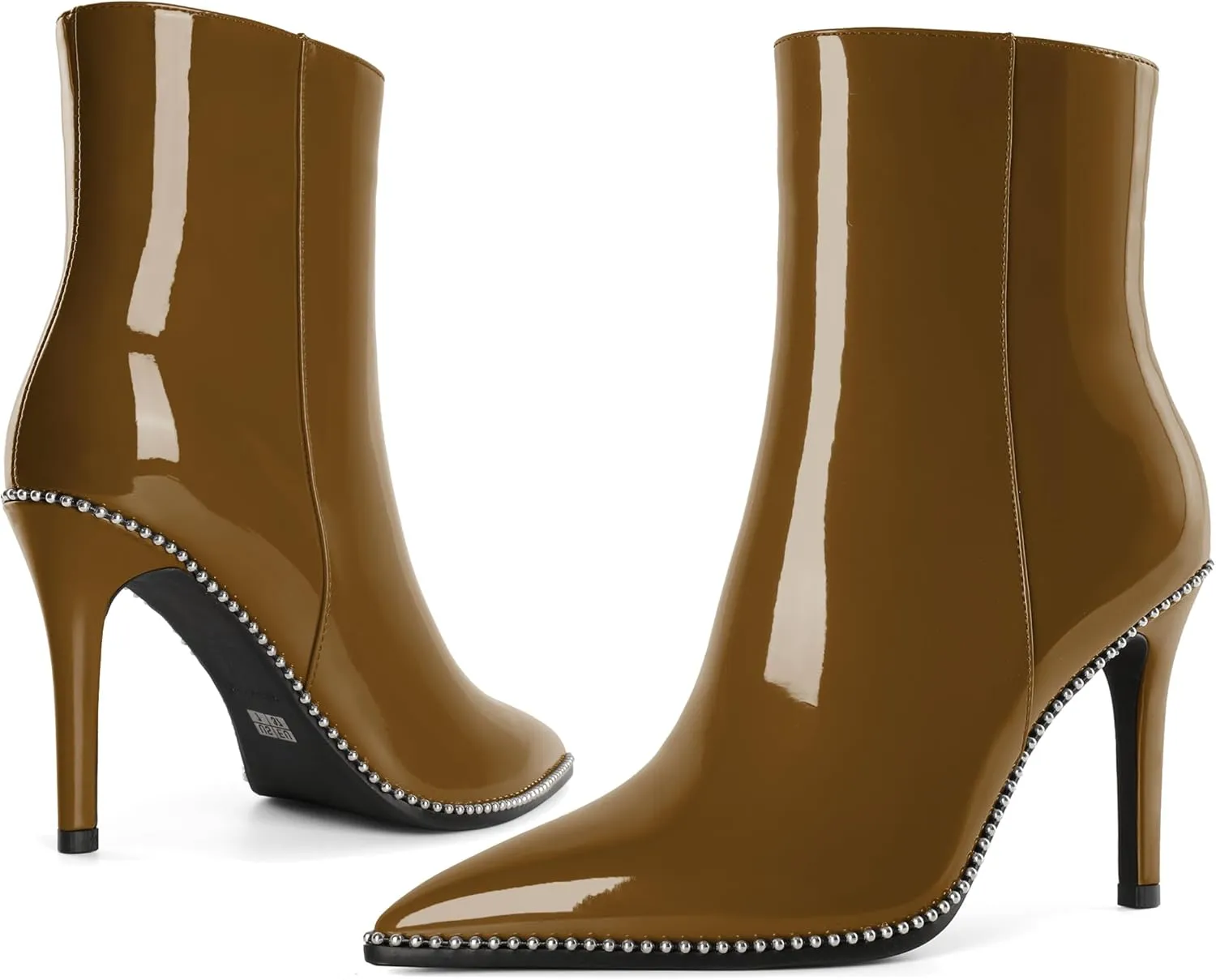 Joseywade Ankle Boots High Heel Boots Women Pointed Toe Stiletto Thin Slim Heel Booties Side Zipper Beaded Short Boots Shoes