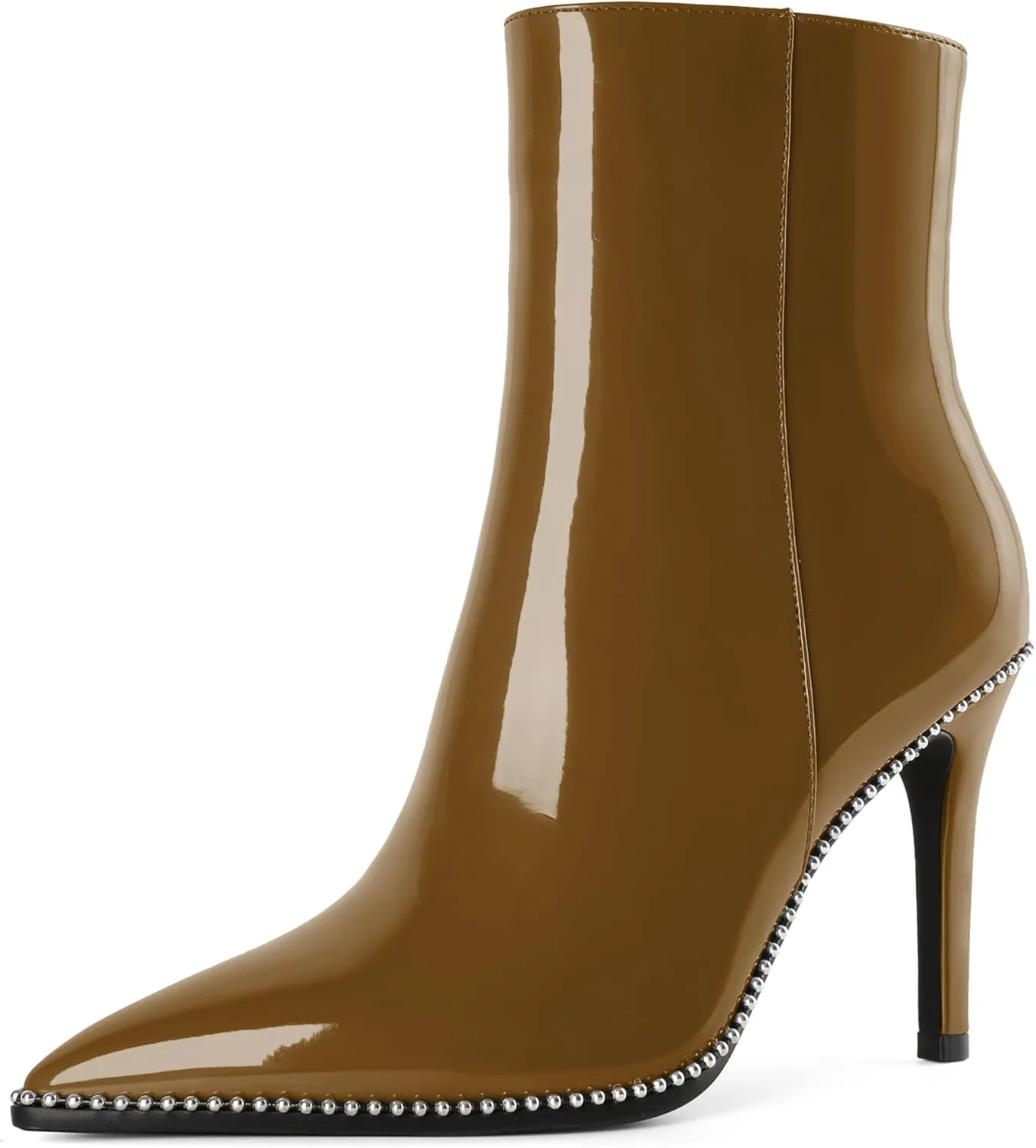 Joseywade Ankle Boots High Heel Boots Women Pointed Toe Stiletto Thin Slim Heel Booties Side Zipper Beaded Short Boots Shoes
