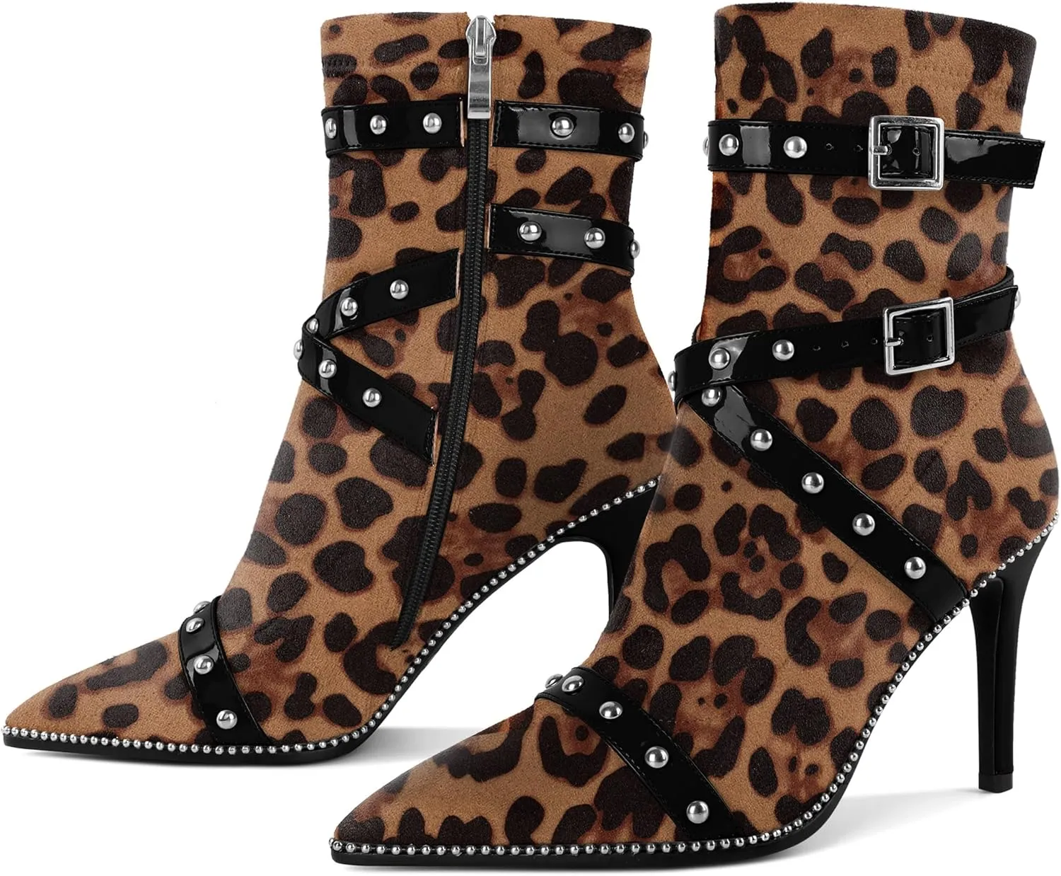 Joseywade Womens Ankle Booties 3.7 Inch Heel High Stiletto Boots Beaded Studded Pointed Toe Side Zipper Boots Size 5-13