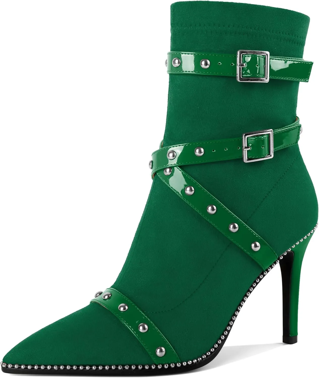 Joseywade Womens Ankle Booties 3.7 Inch Heel High Stiletto Boots Beaded Studded Pointed Toe Side Zipper Boots Size 5-13