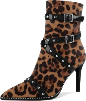 Joseywade Womens Ankle Booties 3.7 Inch Heel High Stiletto Boots Beaded Studded Pointed Toe Side Zipper Boots Size 5-13