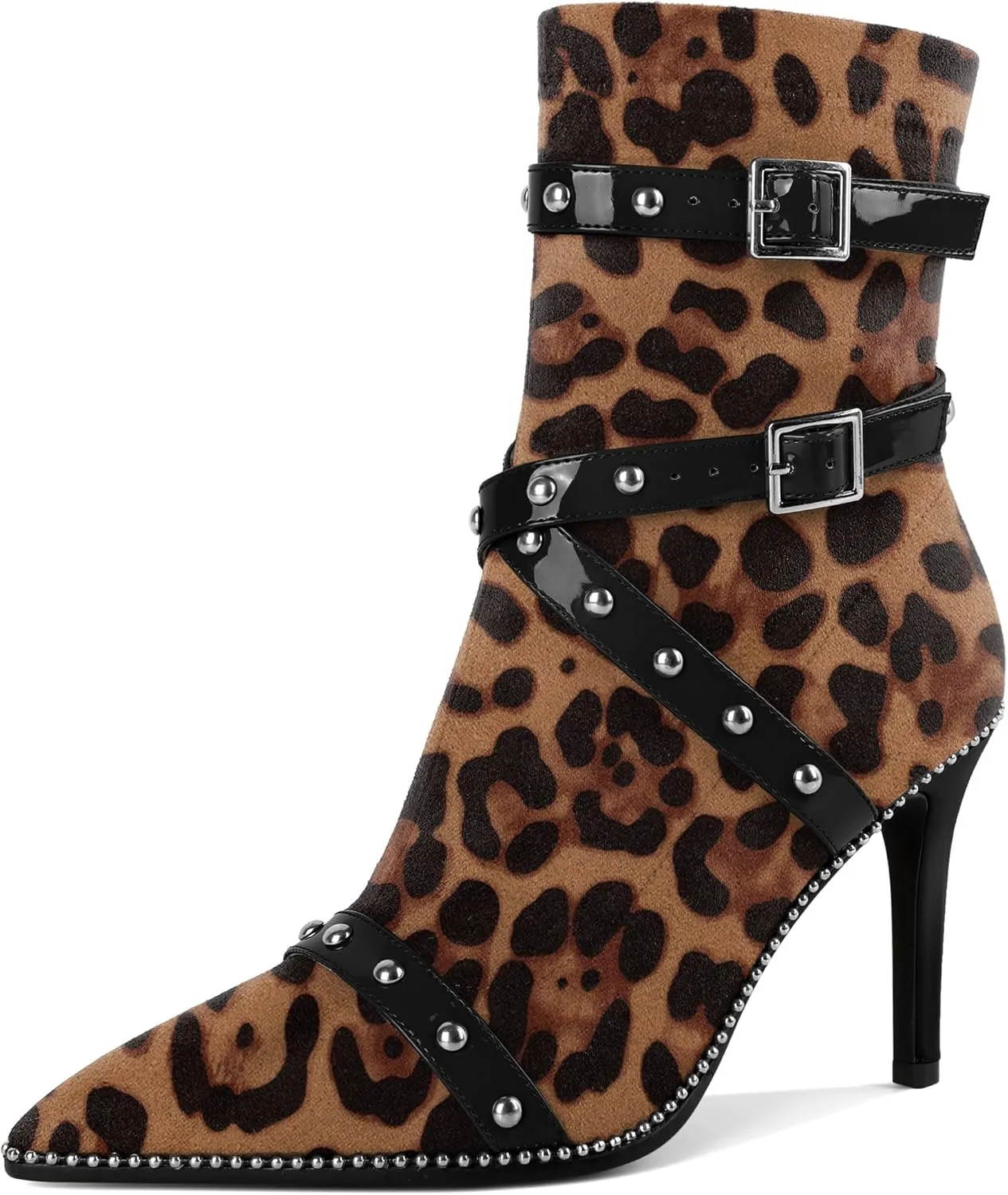 Joseywade Womens Ankle Booties 3.7 Inch Heel High Stiletto Boots Beaded Studded Pointed Toe Side Zipper Boots Size 5-13
