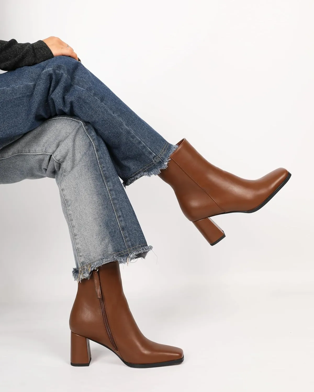 Joseywade Womens Ankle Boots Chunky Heel Boots Ankle Booties Square Toe 3 Inch Side Zip Boots Fall Shoes US Size 5-13