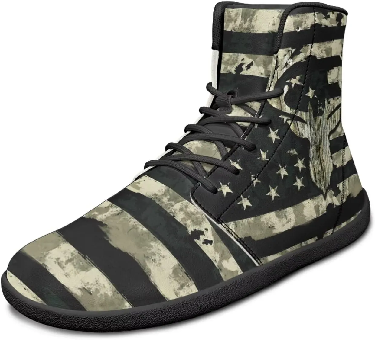 JoyLamoria Men Women High Top Barefoot Shoes Rainbow Pattern Pattern LGBT Fashion Sneakers Lace Up PU Leather Platform