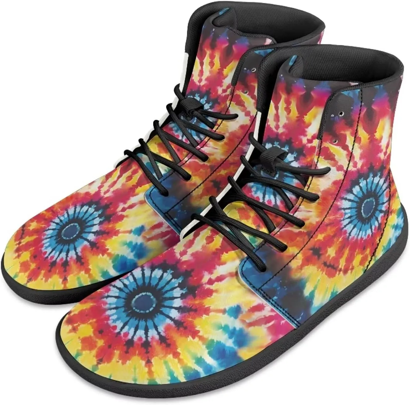 JoyLamoria Men Women High Top Barefoot Shoes Rainbow Pattern Pattern LGBT Fashion Sneakers Lace Up PU Leather Platform