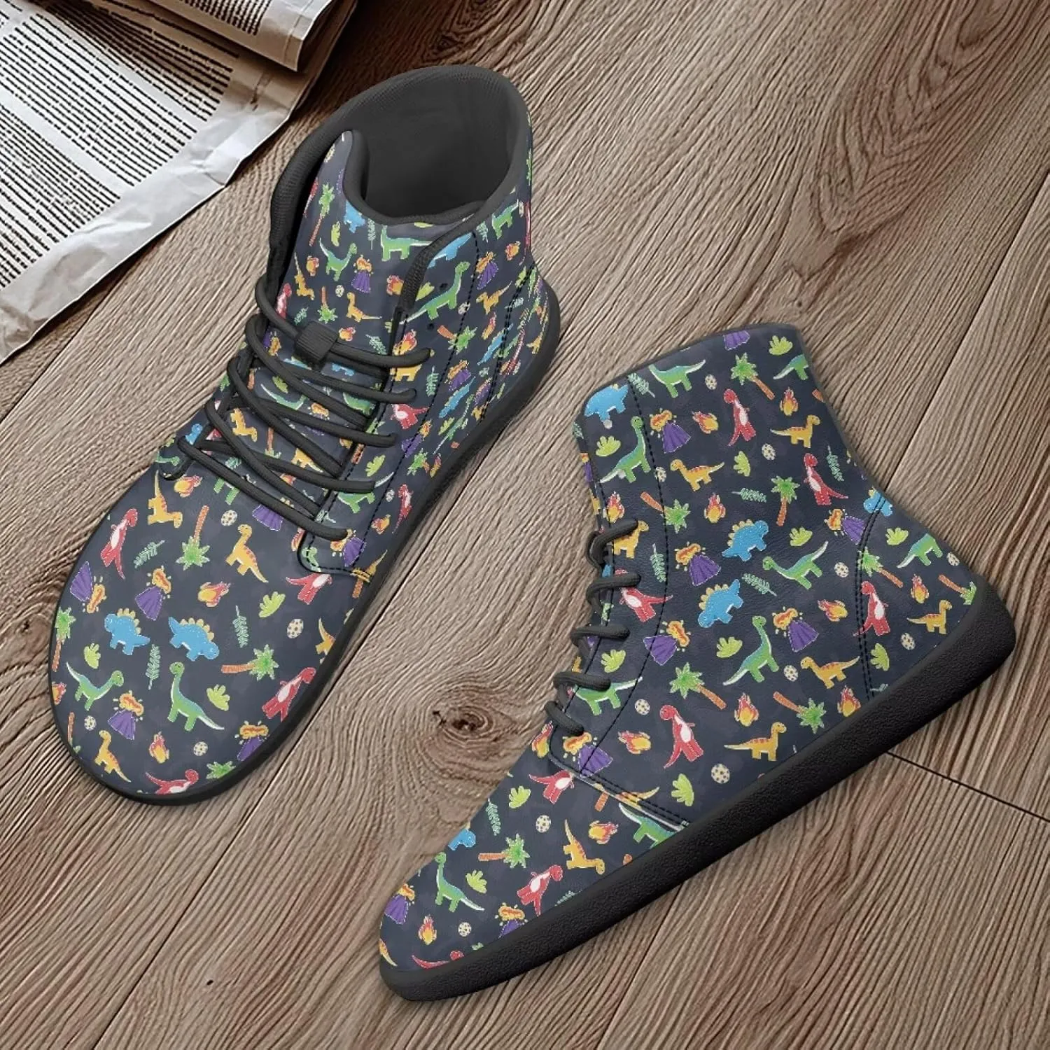 JoyLamoria Skull Rose Butterfly High Top Women Shoes Fashion Lace Walking Tennis Shoes Leather Hip Hop Street Sneaker