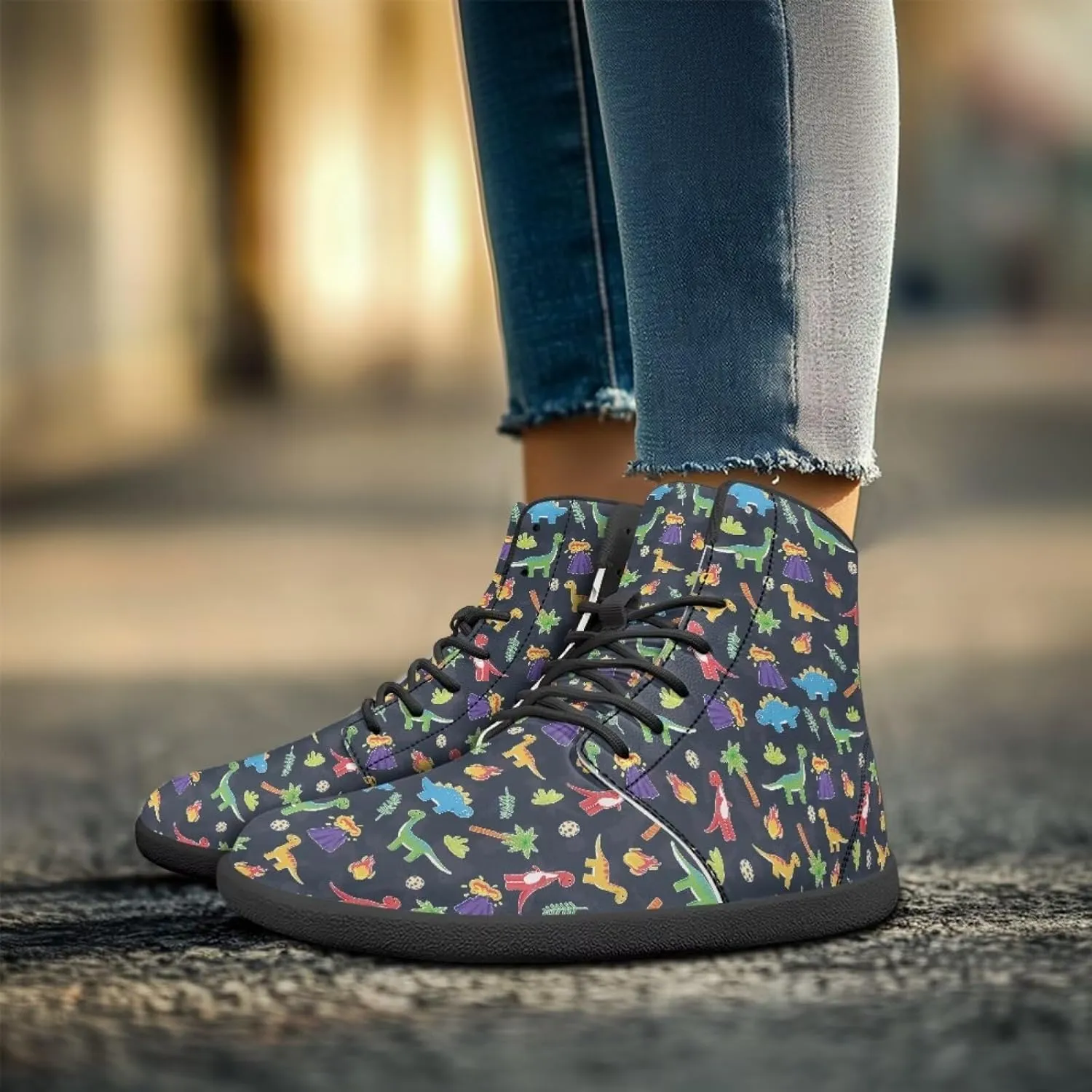 JoyLamoria Skull Rose Butterfly High Top Women Shoes Fashion Lace Walking Tennis Shoes Leather Hip Hop Street Sneaker