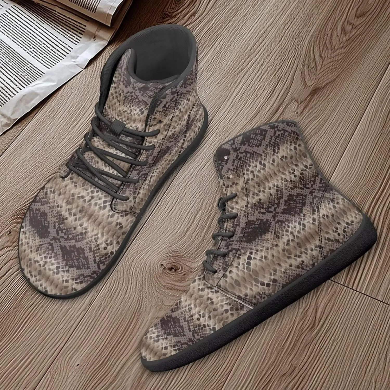 JoyLamoria Skull Rose Butterfly High Top Women Shoes Fashion Lace Walking Tennis Shoes Leather Hip Hop Street Sneaker