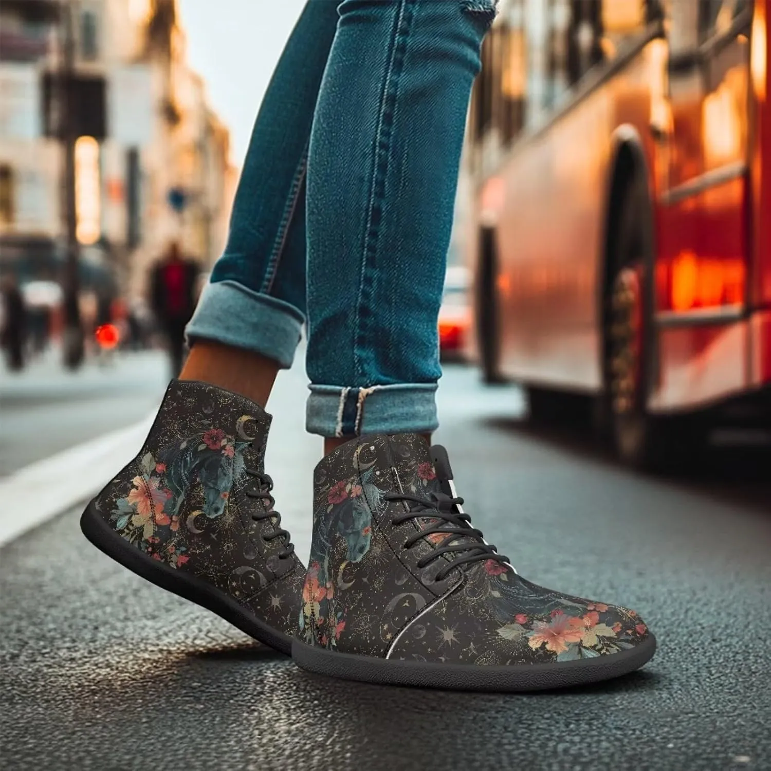 JoyLamoria Skull Rose High Top Sneakers Women Leather Causal Lace Shoes Fashion 2025 Walking Tennis Dress Shoe