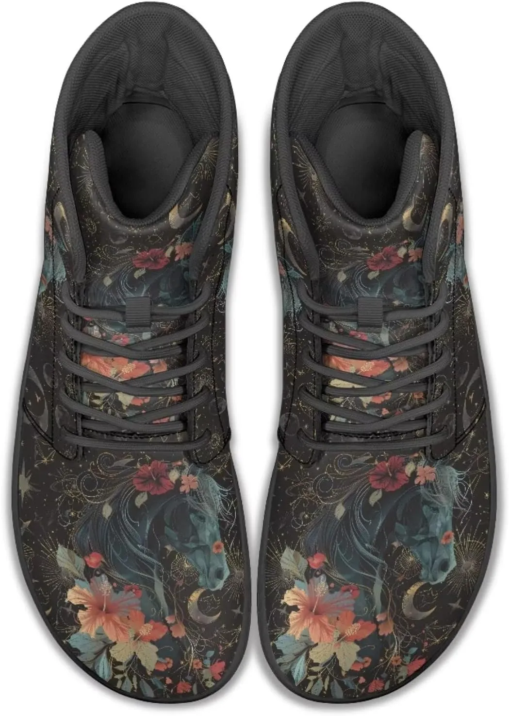 JoyLamoria Skull Rose High Top Sneakers Women Leather Causal Lace Shoes Fashion 2025 Walking Tennis Dress Shoe