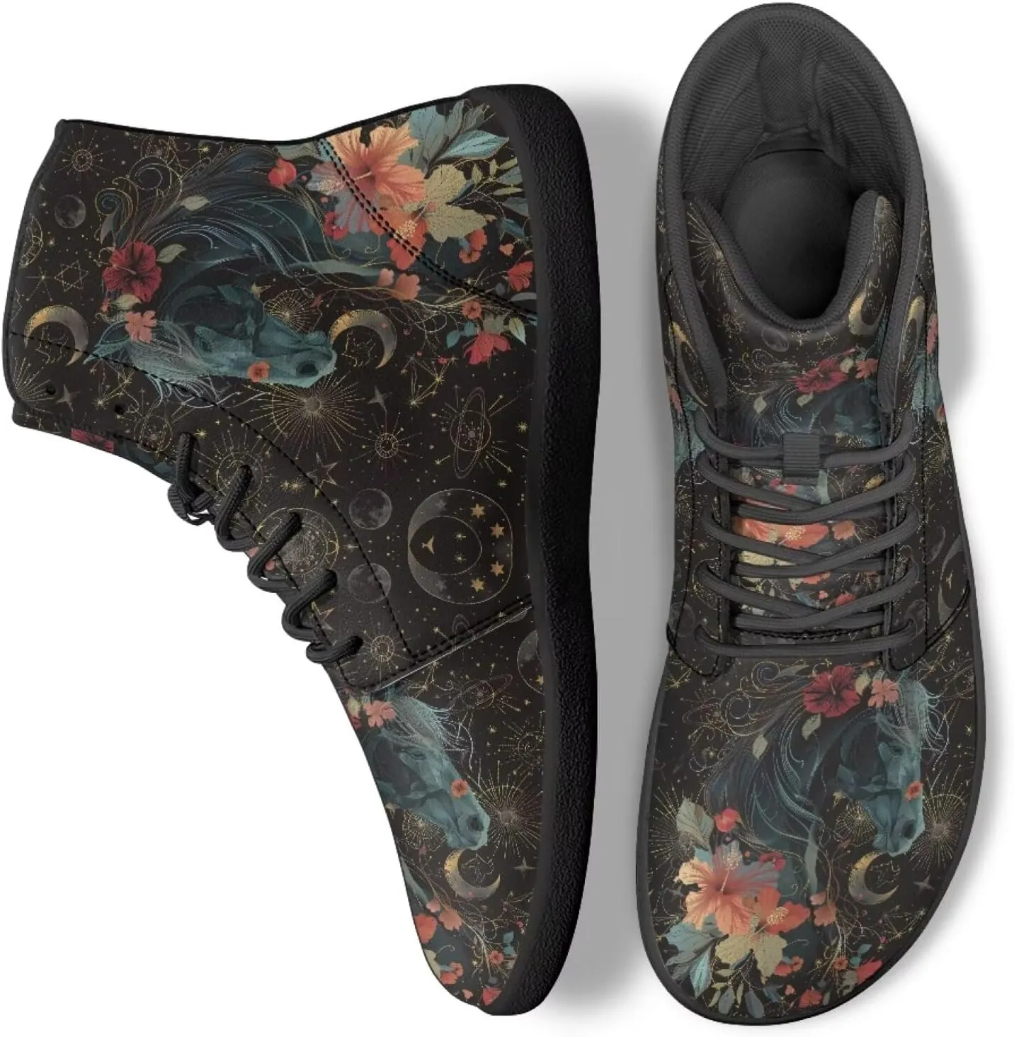 JoyLamoria Skull Rose High Top Sneakers Women Leather Causal Lace Shoes Fashion 2025 Walking Tennis Dress Shoe