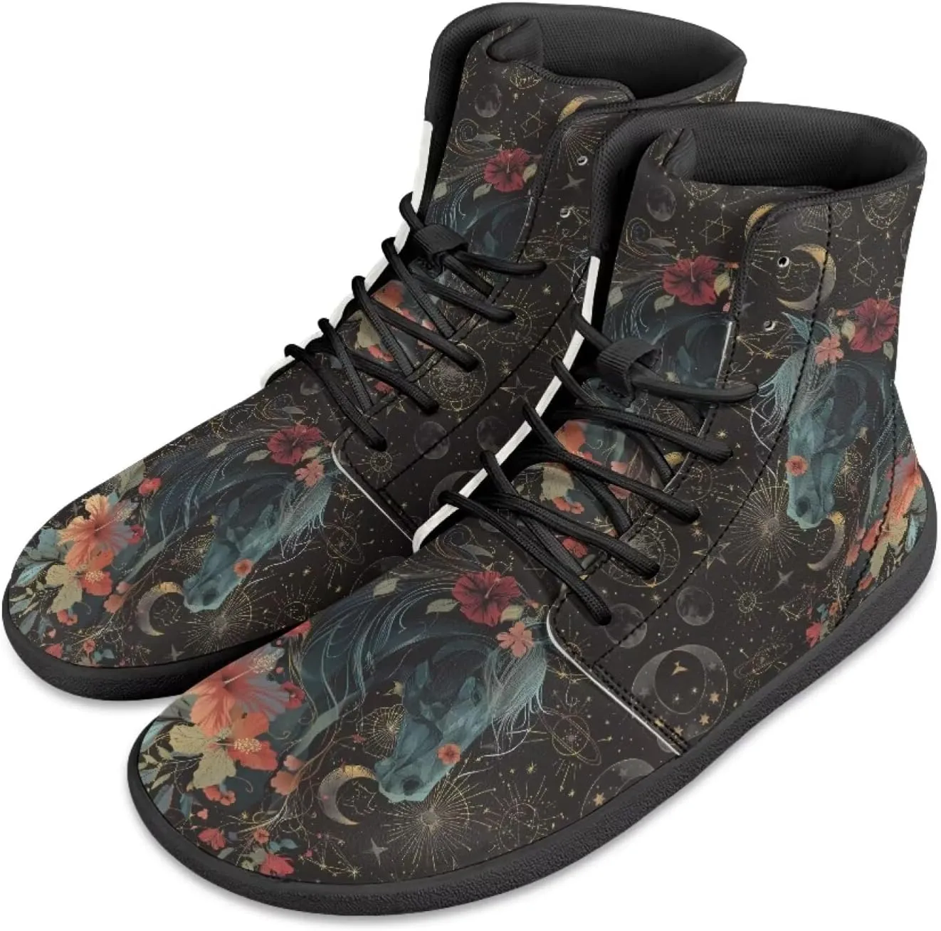 JoyLamoria Skull Rose High Top Sneakers Women Leather Causal Lace Shoes Fashion 2025 Walking Tennis Dress Shoe