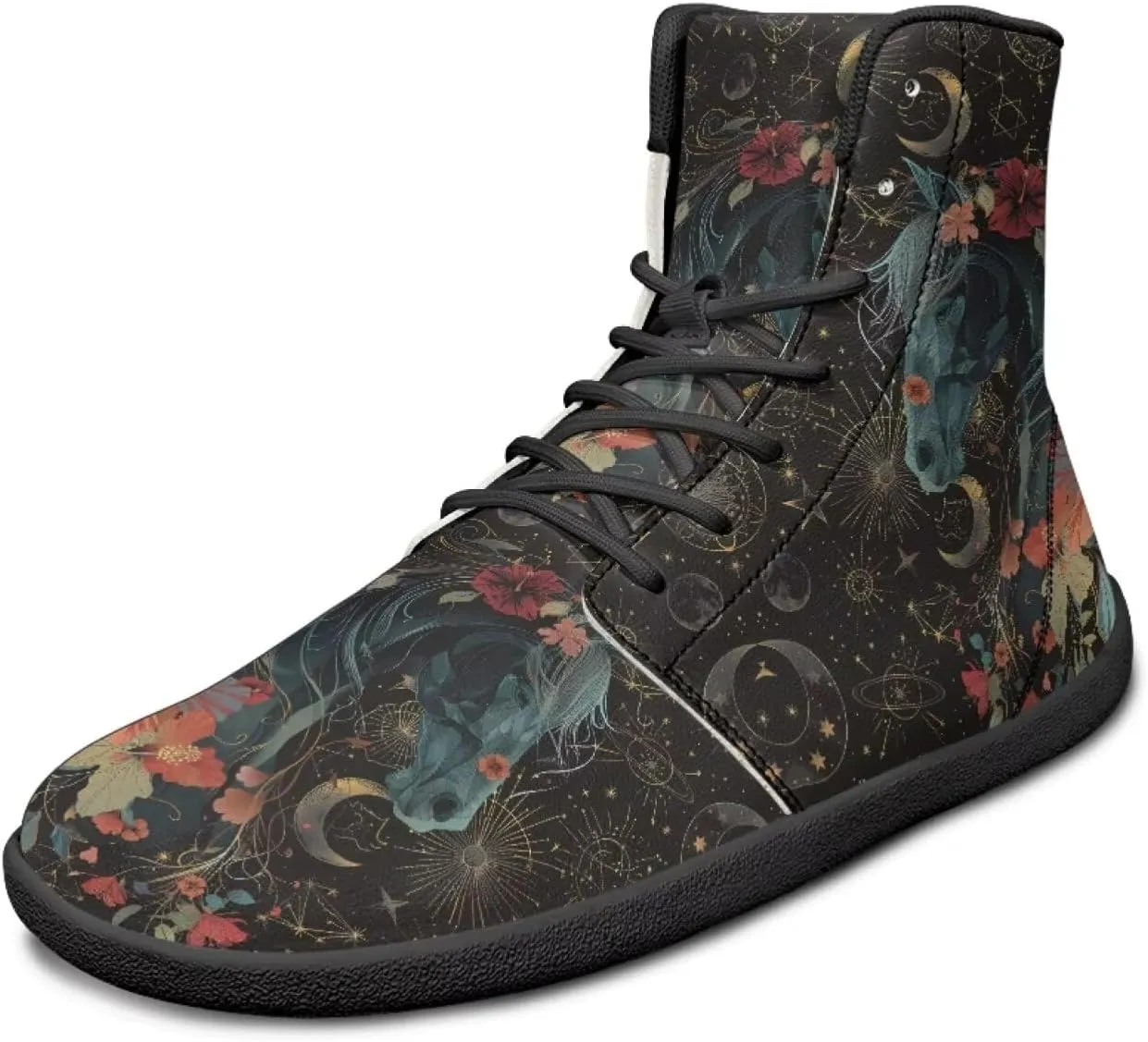 JoyLamoria Skull Rose High Top Sneakers Women Leather Causal Lace Shoes Fashion 2025 Walking Tennis Dress Shoe