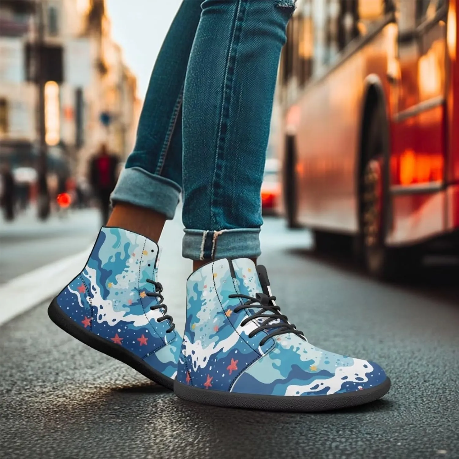 JoyLamoria Unisex High Top Shoes Laces Up Fashion Leather Skate Sneaker Mid Top Barefoot Shoes Lightweight,Marble Print