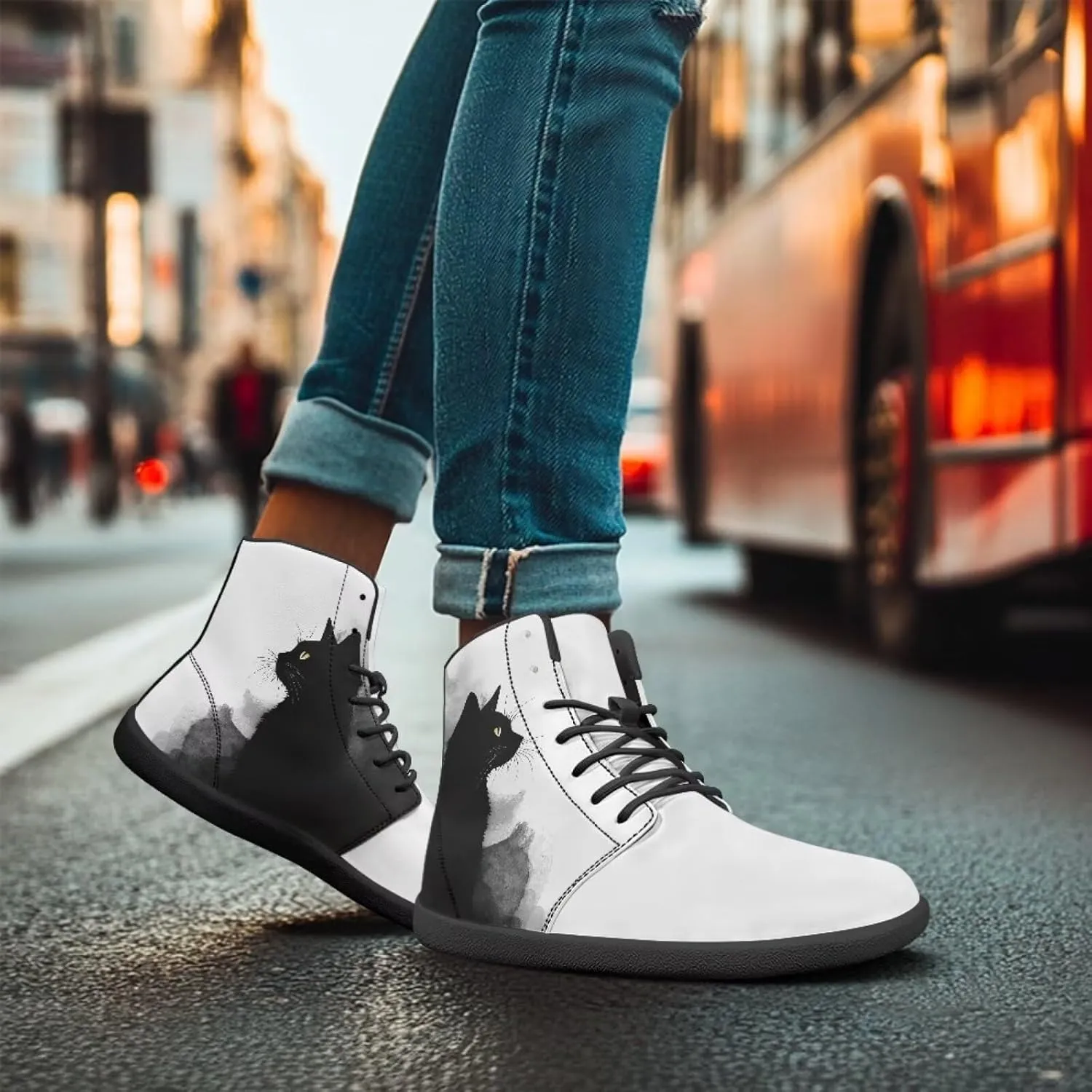 JoyLamoria Unisex High Top Shoes Laces Up Fashion Leather Skate Sneaker Mid Top Barefoot Shoes Lightweight,Marble Print