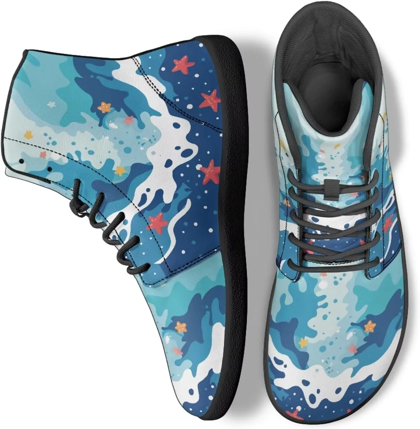 JoyLamoria Unisex High Top Shoes Laces Up Fashion Leather Skate Sneaker Mid Top Barefoot Shoes Lightweight,Marble Print
