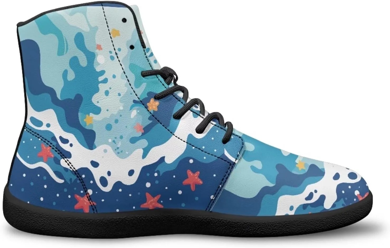 JoyLamoria Unisex High Top Shoes Laces Up Fashion Leather Skate Sneaker Mid Top Barefoot Shoes Lightweight,Marble Print