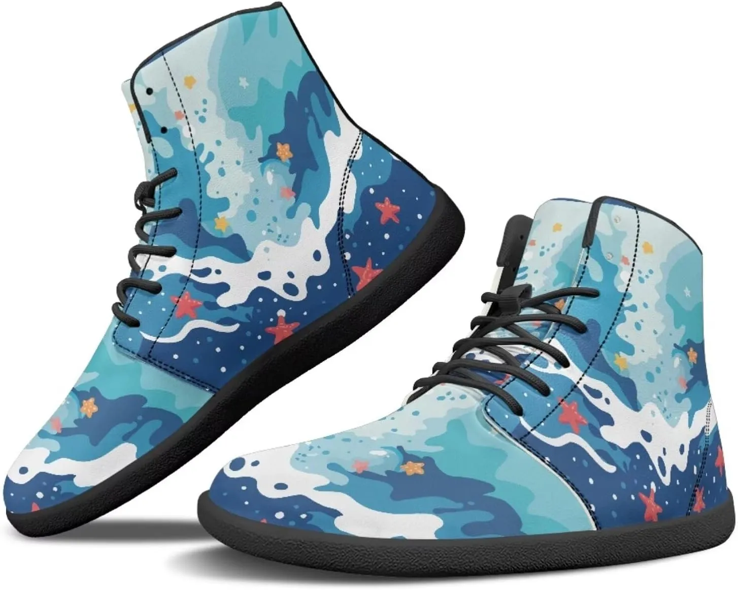 JoyLamoria Unisex High Top Shoes Laces Up Fashion Leather Skate Sneaker Mid Top Barefoot Shoes Lightweight,Marble Print