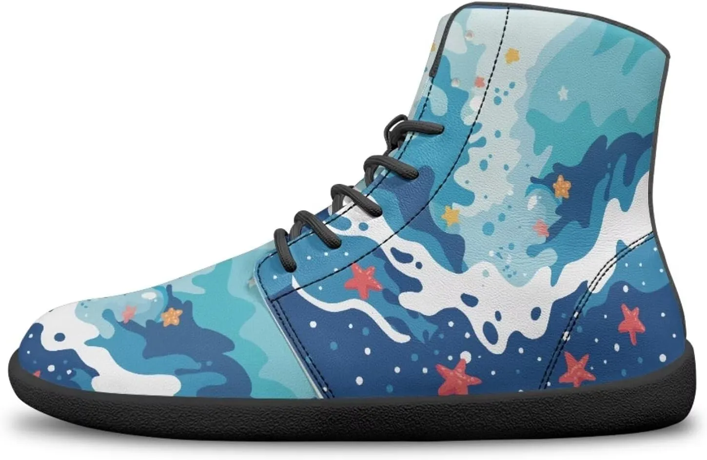 JoyLamoria Unisex High Top Shoes Laces Up Fashion Leather Skate Sneaker Mid Top Barefoot Shoes Lightweight,Marble Print