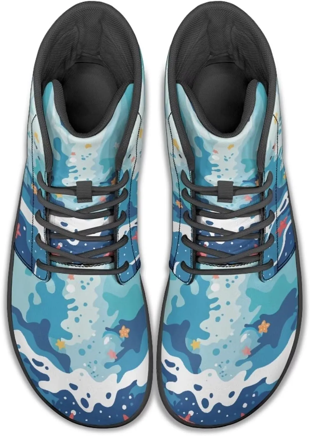 JoyLamoria Unisex High Top Shoes Laces Up Fashion Leather Skate Sneaker Mid Top Barefoot Shoes Lightweight,Marble Print