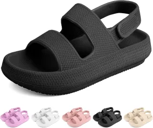 Kids Cloud Sandals Boys Girls Slip on Flat Slides Sandals EVA Summer Quick Drying Pillow Slipper With Hook Loop Back Strap