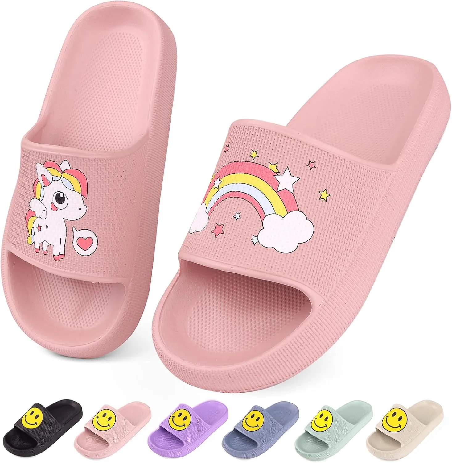 Kids Cloud Slides丨Pillow Sandals for Boys Girls丨Quick Drying Bathroom Shower Sandals丨Summer Beach Pool Slippers| Thick Sole Non-Slip
